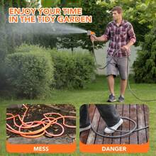 Retractable Garden Hose Reel - 1/2 In X 100 Ft, Wall Mounted, 9-Function Sprayer, Any Length Lock, 180° Swivel, Automatic Rewind & Slow Return System - Orange - View 9