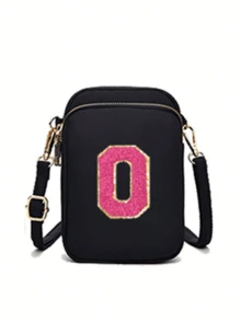 2 Peças Bolsa Transversal Fashion Casual Mini para Caminhada com Bolsa de Tecido para Celular, Porta-moedas Vertical para Mulheres e Meninas, Presentes para Volta às Aulas, Outono e Inverno, Dia dos Namorados (Adesivos de Letra DIY) - Preto - Visão 33