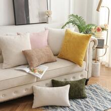 1入組芥黃色（不包括枕心）網格編織款式條紋靠墊套，現代波西米亞風厚實雪尼爾布軟墊套，適用於沙發床和客廳農舍裝飾，四季通用 - 芥末黃 - 查看 5