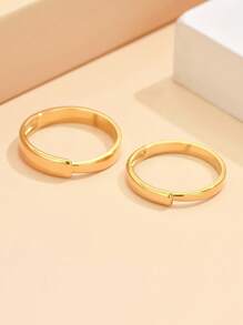 2pcs Stainless Steel Couple Rings, Adjustable Size, Vacuum Gold Plated, Valentine's Gift,Mom,Mother,Mother's Day,Gift - Silver - View 8