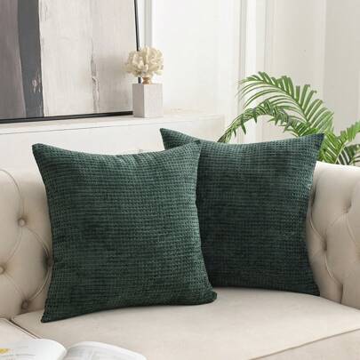1pc Green Plaid Woven Style Cushion Cover (Pillow Core Not Included), Modern Bohemian Thick Corduroy Soft Pillowcase For Sofa Bed Farmhouse Decoration, All Seasons