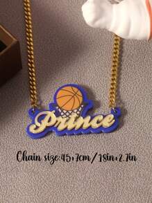 定制亚克力篮球铭牌项链个性化名字吊坠项链生日礼物，银色，时尚，多彩，复古，时髦，简约，Y2k，2000 年代时尚，定制，个性化，独特，适合他的理想礼物，适合她、她、男朋友、女朋友、爸爸、妈妈、家人、朋友的理想礼物，周年纪念日、生日、毕业典礼、舞会、派对、女士项链 - golden - 查看 4