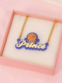 定制亚克力篮球铭牌项链个性化名字吊坠项链生日礼物，银色，时尚，多彩，复古，时髦，简约，Y2k，2000 年代时尚，定制，个性化，独特，适合他的理想礼物，适合她、她、男朋友、女朋友、爸爸、妈妈、家人、朋友的理想礼物，周年纪念日、生日、毕业典礼、舞会、派对、女士项链 - golden - 查看 6