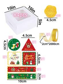 36 个白色/棕色方形礼品包装盒，带观察窗（1 个闪光丝带 + 4 个蛋糕盒 + 31 个圣诞快乐、圣诞老人、铃铛贴纸），非常适合派对礼品包装 - 彩色 - 查看 2