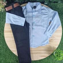 Black Pants With Light Blue Long Shirt For Kids - 藍色 - 查看 2