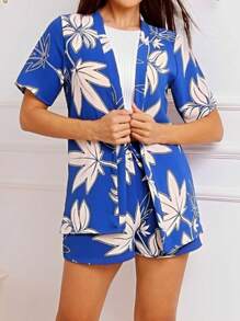 Women's Kimono And Short Set With Various Prints Summer Fashion - 藍色 - 查看 2