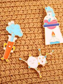 3pcs Chemical Molecular Shape Brooch, Cute Cartoon Style, Teacher Gift, Student Accessories, Unique Metal Creative Pin Badge