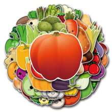 50 piezas Pegatinas de garabatos de frutas y verduras de dibujos animados, adecuadas para decorar portátil, monopatín, guitarra, botella de agua, equipaje, cuaderno, arte de pegatinas DIY, pegatinas, pegatinas de frutas, cuaderno - Multicolor - Ver 5