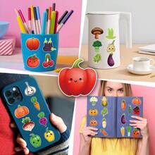 50 piezas Pegatinas de garabatos de frutas y verduras de dibujos animados, adecuadas para decorar portátil, monopatín, guitarra, botella de agua, equipaje, cuaderno, arte de pegatinas DIY, pegatinas, pegatinas de frutas, cuaderno - Multicolor - Ver 6