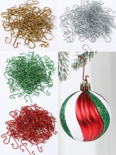 50Pcs Colored Plastic Iron Hooks,S-Shaped Golden,Silvery,Red & Green Christmas Ball Decoration Hooks,Christmas Decorations, Christmas Tree Decoration,Home Decor, Christmas Party Supplies, Xmas Decor,Merry Christmas,Christmas