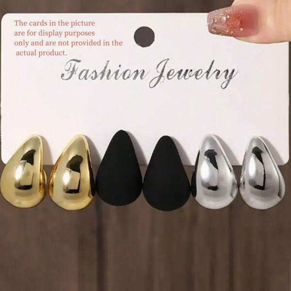 3pcs/Set Vintage Comma, Teardrop, Punk Style Earring Set, Minimalist Smooth Dangle Small Water Drop Geometry Stud Earrings, Personalized Everyday Wear