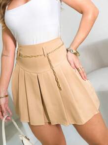 Women's Tailored Short Skirt Lia Pleated High Waist With Button With Lining - 米色 - 查看 3