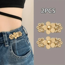 2 件/4 件女式可调节腰带扣组合 - 裤子腰围收缩工具，防滑腰部闭合可拆卸腰部纽扣，花朵组合 - 彩色 - 查看 15