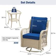 Outdoor Swivel Rocker Wicker Patio Chairs Set Of 2, Rattan Rocking Chair Furniture Set - Beige - View 7