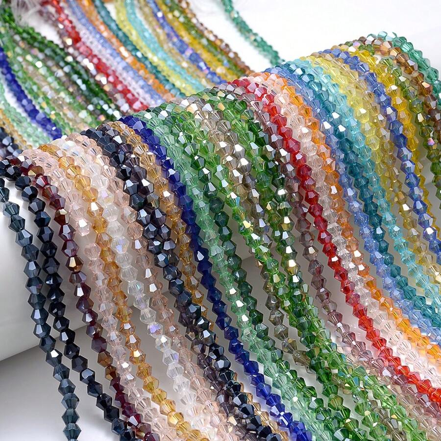 200pcs/Set 4mm Bicone Artificial Crystal Beads For Necklace Bracelet Making Colorful Faceted Glass Spacer Beads DIY Accessories - Facted Beads - View 1