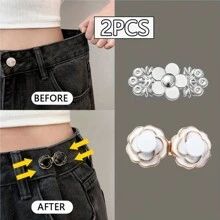 2 件/4 件女式可调节腰带扣组合 - 裤子腰围收缩工具，防滑腰部闭合可拆卸腰部纽扣，花朵组合 - 彩色 - 查看 18