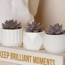 Decorative Artificial Succulent Pot Cement 7.5X11.3CM Bathroom Lavatory Office - 白色 - 查看 3