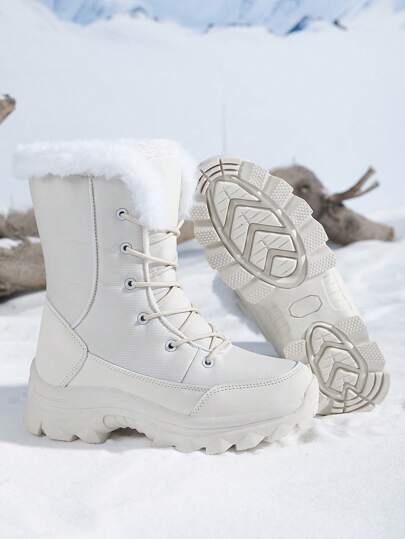 Women's Outdoor Hiking Boots, High-Top Casual Waterproof Anti-Slip Warm Snow Boots With Thermal Lined