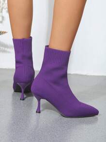 Pointed Toe High Heel Breathable  Boots For Women - Mauve Purple - View 3