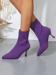 Pointed Toe High Heel Breathable  Boots For Women - Mauve Purple - View 5