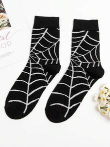 4 đôi tất nam màu đen và trắng, họa tiết mạng nhện Halloween, được cá nhân hóa cho hoạt động thể thao ngoài trời dành cho nam - Nhiều màu - Xem 3