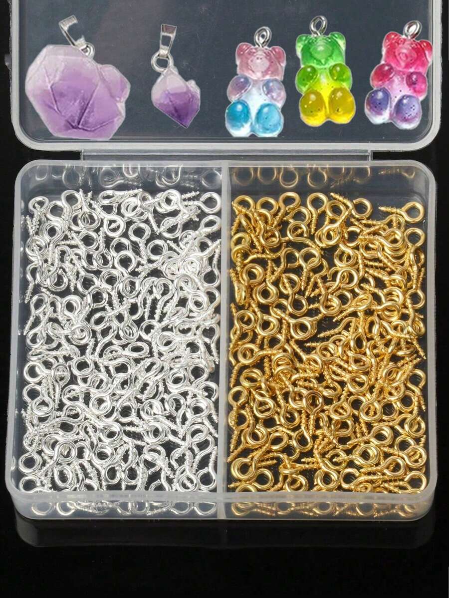 300pcs/Box 9x4mm Gold & Silver Screw Eye Pins Connector Component For Jewelry Making DIY Craft