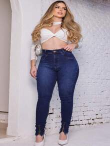 PREMIUM DARK WASH SKINNY PANTS WITH ELASTANE ZIPPER 23 DEGREES - Rửa tối - Xem 7