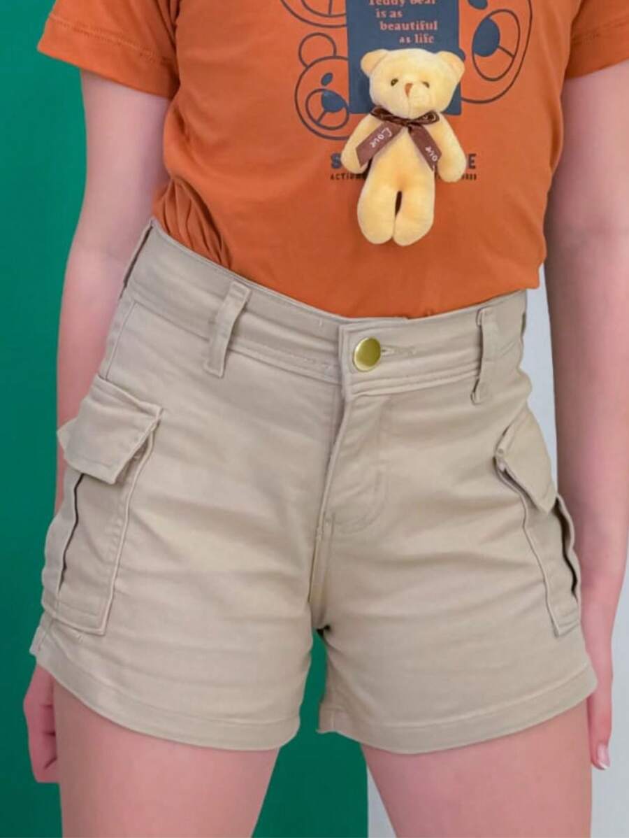 GL Kids- Beige Cargo Jean Shorts For Girls - Màu be - Xem 1