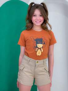 GL Kids- Beige Cargo Jean Shorts For Girls - Màu be - Xem 4