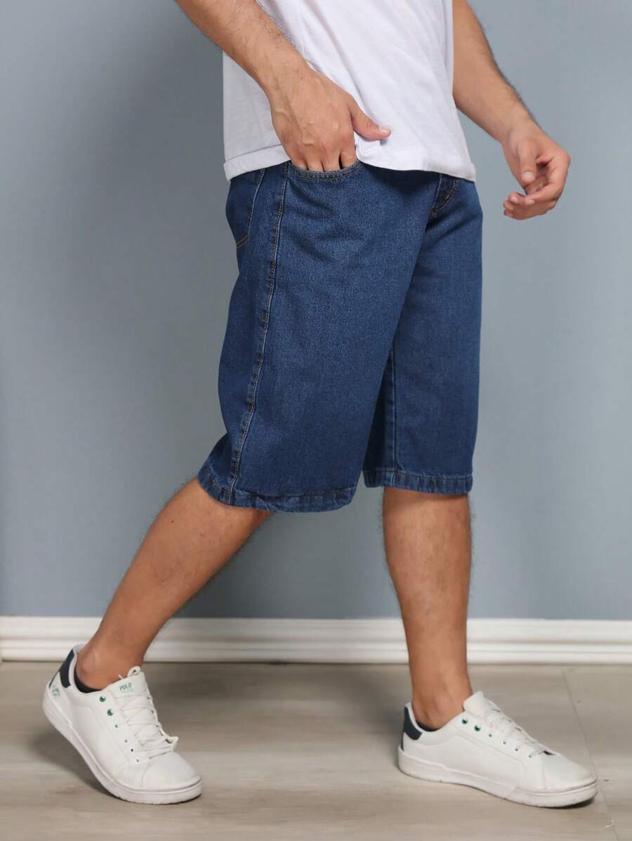 Y.L Men's Bermuda Jeans Balloon, Wide Leg, Very Soft, Casual Top Quality - Azul lavado oscuro - Ver 1