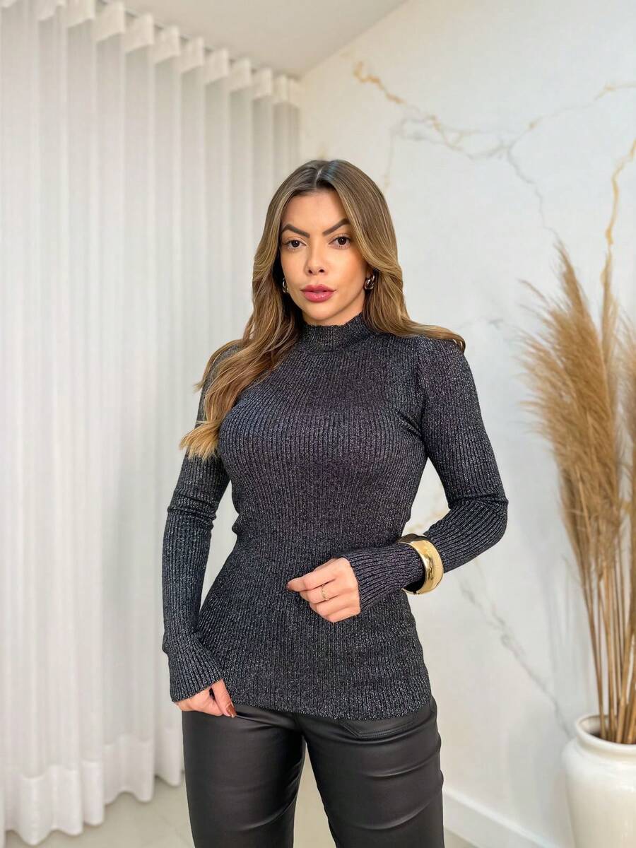 Autumn And Winter Bright Silk Shirt And Inner Layer/BM989 - màu đen - Xem 1