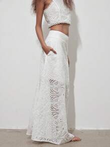 （1件）复古花卉镂空刺绣A字裙，优雅精致半身裙，不含吊带背心，哥特风格，适合圣诞节、春夏、波西米亚风、音乐节、返校季、婚礼季 白色 - 白色 - 查看 8