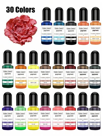 1pc Water-Based Pigment For Cement And Plaster, For Planter Making, Art, DIY, Crafts, 30 Colors 0.35oz/10ml Each