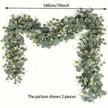 1pc Eucalyptus Floral Wreath With White Flowers, 5.9ft/180cm Silver Dollar Eucalyptus Leaf Babys Breath Wreath, Artificial Green Leaves Garland, Suitable For Wedding Party Fireplace Mantel, Table Runner, Home Decor, Office Decor, Summer