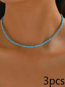 1 pieza Collar de moda simple dama arroz cuenta - Azul - Ver 12