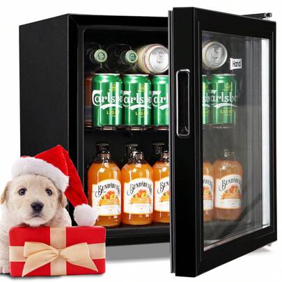  WANAI 60Cans Beverage Refrigerator Cooler Small Fridge With Glass Door For Beer Soda Drinks