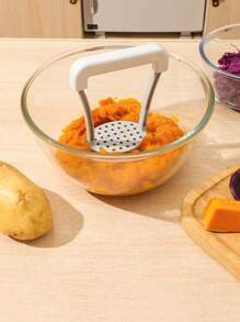 1pc Potato Masher With Handle - Manual Fruit And Vegetable Crusher, Potato Smasher Kitchen Utensil, Garlic Press, Kitchenget - White - View 4