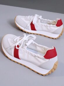 1 双女式多功能运动休闲帆布便鞋，圆头，系带，春/秋 - 紅色 - 查看 12