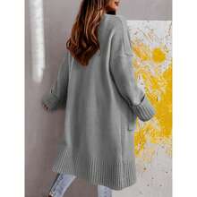 Long Cardigan Sweaters For Women 2023 Fall Open Front Knit Oversized Cardigans Duster Coat With Pockets - 灰色 - 查看 3