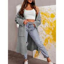 Long Cardigan Sweaters For Women 2023 Fall Open Front Knit Oversized Cardigans Duster Coat With Pockets - 灰色 - 查看 2