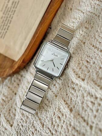 1 pieza Reloj de cuarzo de mujer con correa de acero inoxidable plateado vintage, sencillo y elegante, esfera cuadrada, adecuado para uso diario, ocasiones formales y decoración