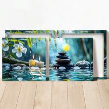 1pc Wooden Framed Canvas Poster, Blue And White Orchid Green Bamboo Zen Painting, Canvas Wall Art, Artwork Wall Painting For Gift, Bedroom, Office, Living Room, Cafe, Bar, Wall Decor, Home Decoration, Ready To Hang - Thickness 1.3cm Posters,Wall Art,Room Decoration Stuff Gifts Birthday Graduation
