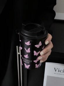 1 件粉色蝴蝶系列马克杯、咖啡杯、原装不锈钢双层隔热杯、真空瓶、旅行户外运动杯、平底杯、汽车杯、四季饮具、节日礼物、350ML/11.8oz 水瓶返校 - 彩色 - 查看 8