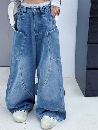 1pc Girl's Fashion Blue Flared Pants, Spring/Autumn