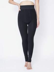 1 双女士多色厚实保暖内衬紧身裤、马镫打底裤，适合秋冬季 - 黑色 - 查看 5