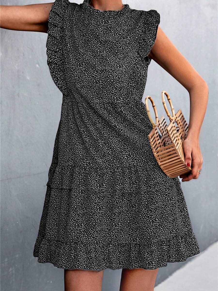 Leopard Print Ruffle Dress - màu đen - Xem 1