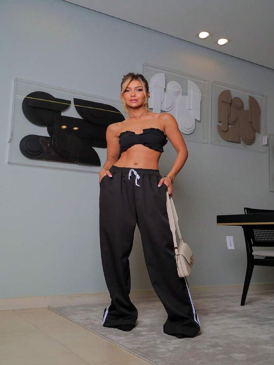 WOMEN'S JOGGER PANTS WITH ADJUSTABLE WAIST - 黑色 - 查看 1