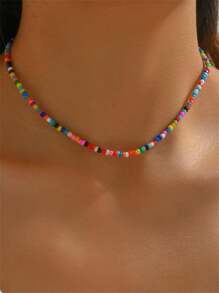 1 pieza Collar de moda simple dama arroz cuenta - Azul - Ver 18