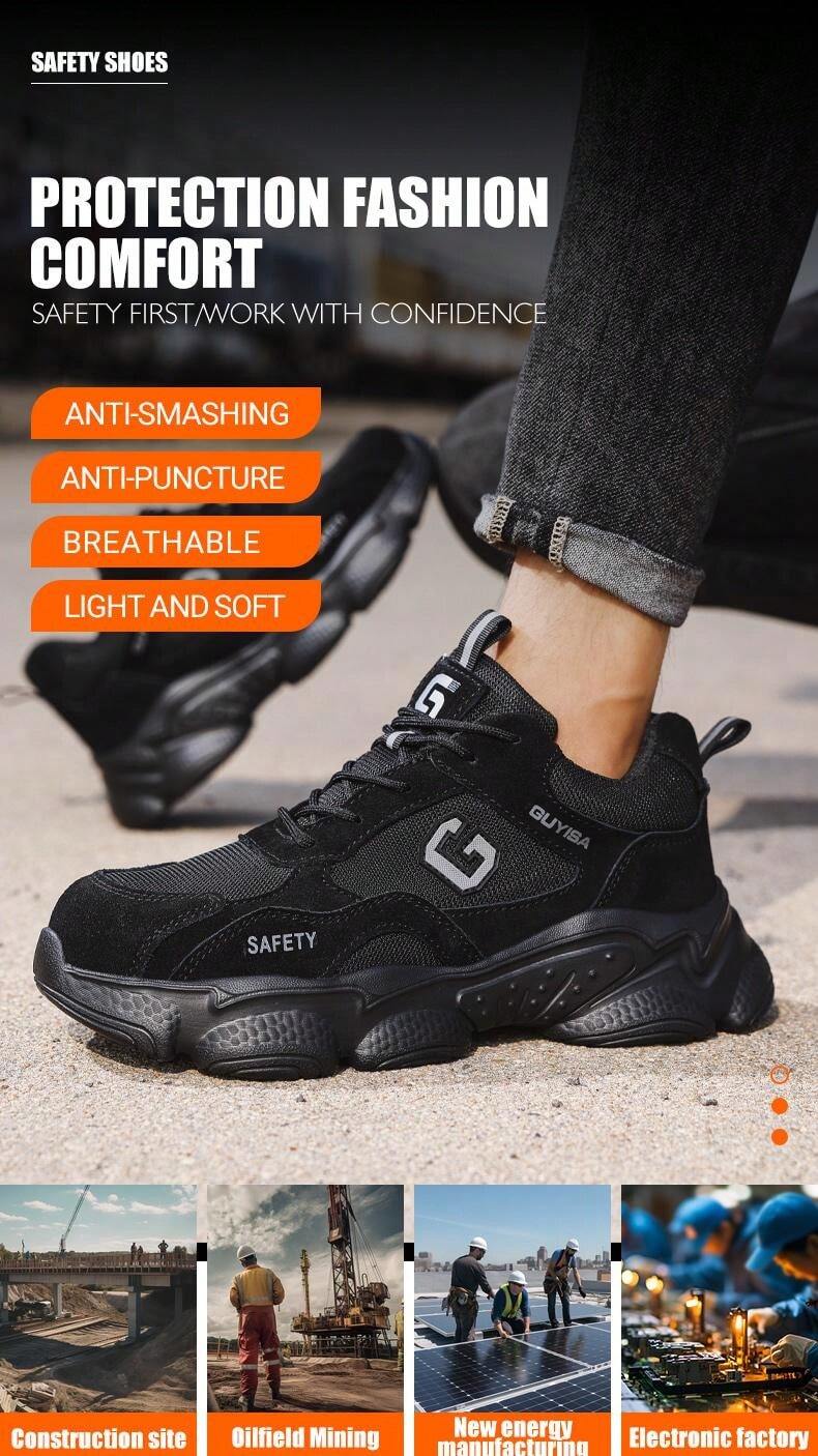 Veiligheidsschoenen Heren Dames Werkschoenen Lichtgewicht Sportieve Stalen Teen Schoenen Ademend Beschermend Schoenen 37-46EU, Zwart, 44EU