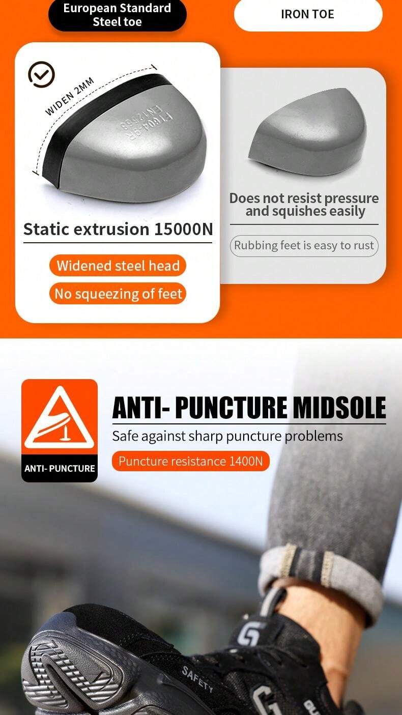 GUYISA Men's Lightweight Casual Breathable Work And Safety Shoes With